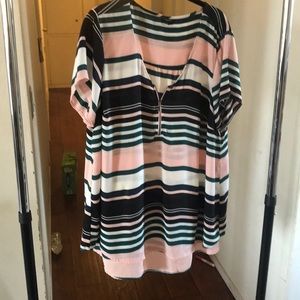 Multi stripe georgette zip front torrid blouse